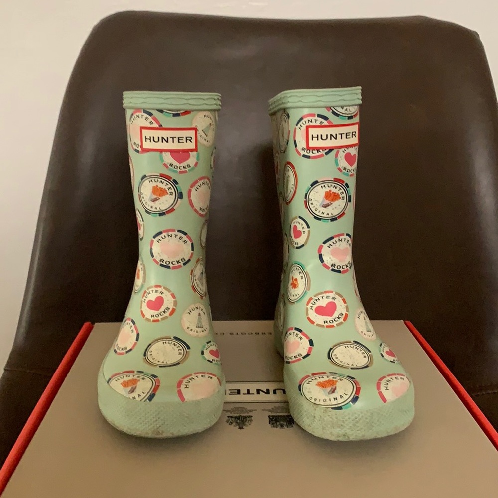 Hunter boots kids size 8/9 kids first rock print aqua foam (rare print)